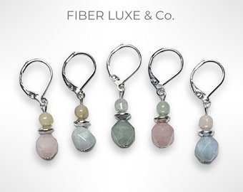 Morganite Serenity Collection • Set of 5 Pastel Morganite Crystal Stitch Markers, Stitch Holders, Progress Keepers | Knitting and Crochet
