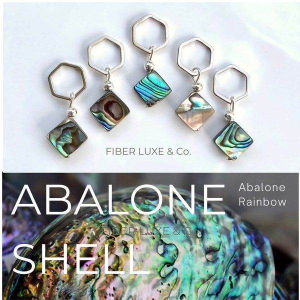 Abalone Rainbow • Set of 5 Pure Abalone Shell Stitch Markers, Stitch Holders, Progress Keepers | Knitting and Crochet Notions