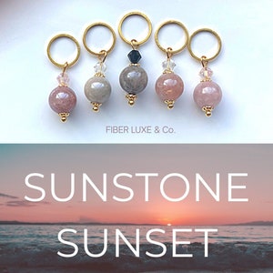 Sunstone Sunset Collection • Set of 5 Sunstone Stitch Markers, Stitch Holders | Knitting and Crochet Notions and Accessories