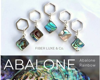 Abalone Rainbow • Set/5 Pure Abalone Shell Silver Plated Stitch Markers, Stitch Holders | Knitting and Crochet Notions