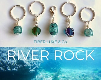 River Rock Collection • Lg.  Silver Stitch Marker & Progress Keeper Set of 5, Blanket, Bulky Sweater Knitting Accessories