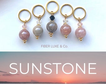 Sunstone Sunset Collection • Set of 5 Sunstone Stitch Markers, Stitch Holders | Knitting and Crochet Notions and Accessories