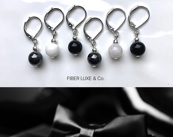 Black Tie Affair • 6 Semiprecious Stones of Obsidian, Moonstone & Hematite | Stitch Markers, Stitch Holders, Knitting and Crochet Notions