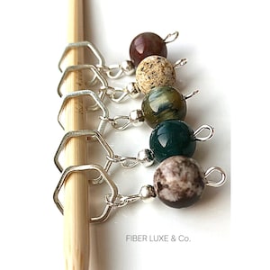 Mountainside • Mixed Gemstone Stitch Markers, Stitch Holders, Progress Keepers, Set of 5 | Crochet & Knitting Notions