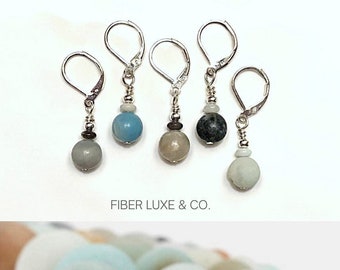 Amazonite - Set of 5 Amazonite Stitch Markers, Stitch Holders, Progress Keepers | Crochet and Knitting Notions