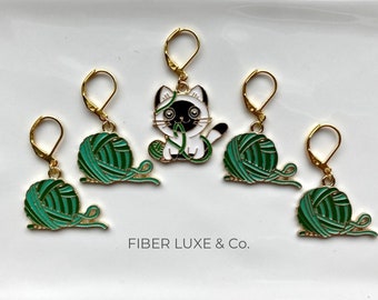 The Tangled Kitten • Stitchmarker & Progress Keepers Set of 5, Stitch Markers, Stitch Holders | Knitting and Crochet Accessories and Notions