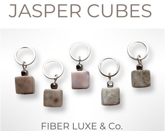 Jasper Cubes • Set of 5 Jasper Quartz Stitch Markers, Progress Keepers | Crochet and Knitting Notions