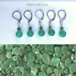 Aventurine Crystal Collection • Set of 5 Stitch Markers, Stitch Holders, Progress Keepers | Knitting & Crochet Notions