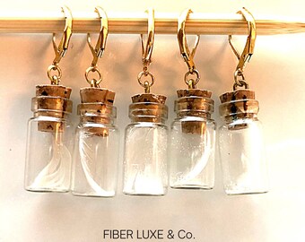 Angel Wings - Mini Removable Cork Bottle Stitch Markers, Stitch Holders, Progress Keepers, Set of 5 | Knitting & Crochet Notions