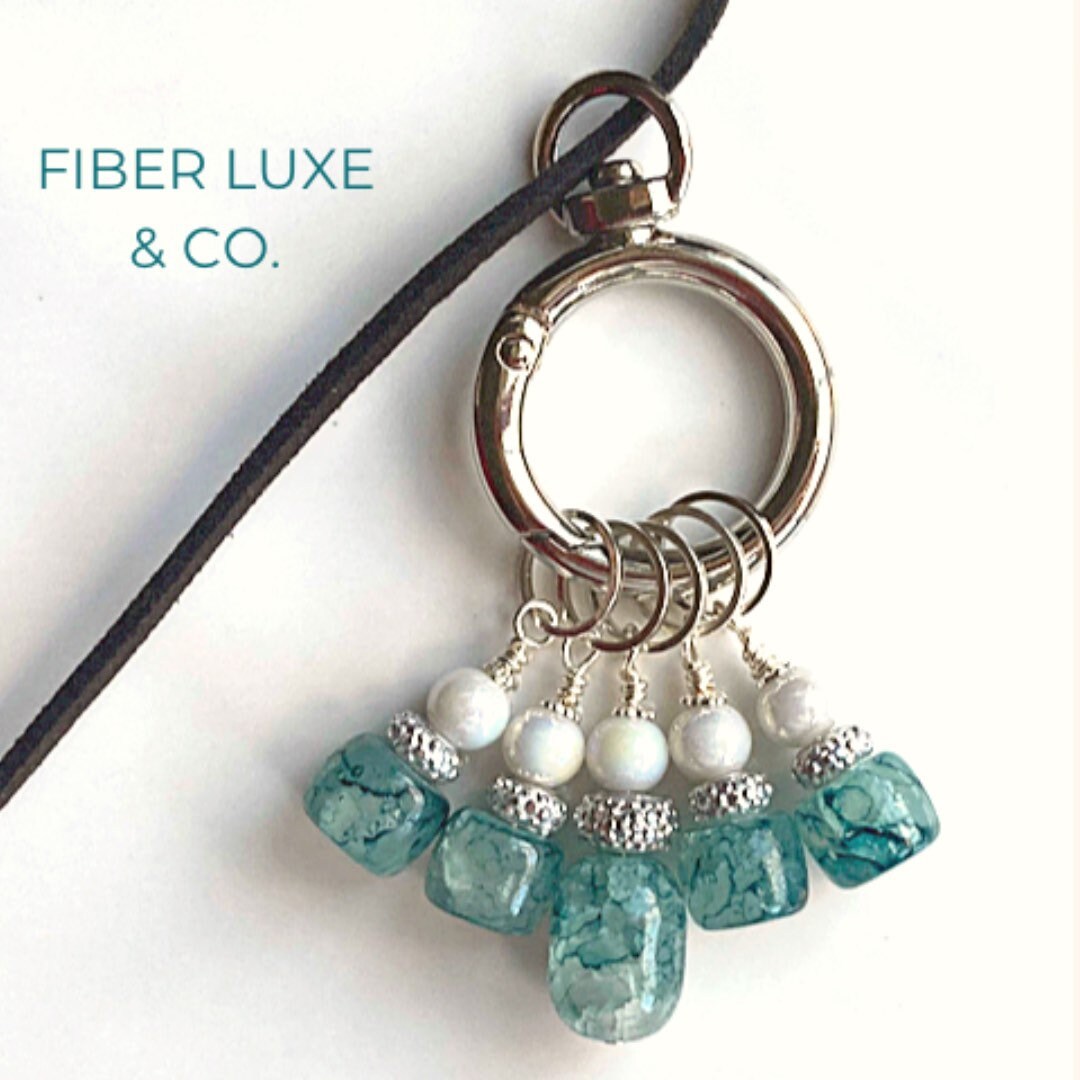 Stitch Marker Necklace Adjustable Suede Glass and Silver Stitchmarker