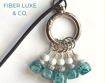 Stitch Marker Necklace • Adjustable Suede Glass and Silver Stitchmarker Charm Necklace, Fiber Luxe & Co. | Knitting Accessories and Notions