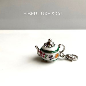 The Teapot • Single Enamel and Crystal Stitch Holder, Progress Keeper, Stitch Marker | Knitting and Crochet Notions and Accessories