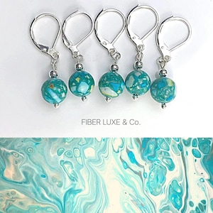 Watermark • Natural Stone Stitch Markers, Stitch Holders, Progress Keepers, Set of 5 | Crochet & Knitting Notions