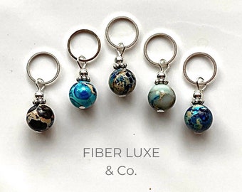 The Galaxy and Earth Collection • Mixed Blue Imperial Jasper Semiprecious, Stitchmarkers, Stitch Holders | Knitting and Crochet Notions