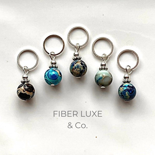 The Galaxy and Earth Collection • Mixed Blue Imperial Jasper Semiprecious, Stitchmarkers, Stitch Holders | Knitting and Crochet Notions