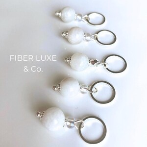 MOONSTONE • Crystal Moonstone Gemstones | Set of 5 Stitch Markers, Stitch Holders, Progress Keepers | Knitting & Crochet Notions