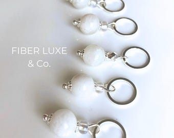 MOONSTONE • Crystal Moonstone Gemstones | Set of 5 Stitch Markers, Stitch Holders, Progress Keepers | Knitting & Crochet Notions