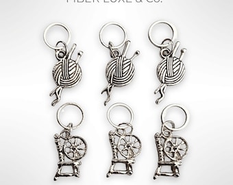 Spinning Wheel & Yarn Set • Stitch Markers, Progress Keepers, Stitch Holders (6) | Knitting and Crochet Notions