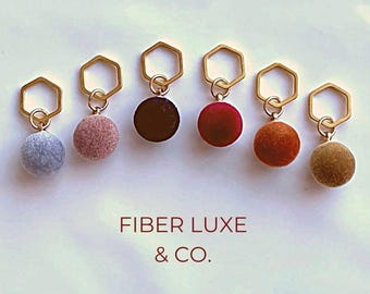 Posh Velvet • Set of 6 Velvet and Wood Stitch Markers | Stitchmarkers, Progress Keepers | Knitting and Crochet Accessories and Notions