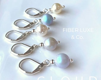 Cloud Collection • Luminous Swarovski Pearl Stitch Markers, Progress Keepers, Stitch Holders, Set of 5 | Knitting & Crochet Notions