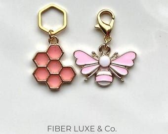 Blushing Bee Progress Keeper and Stitch Marker • Removable Stitchmarker/Progress Keeper | Knitting and Crochet Accessories and Notions