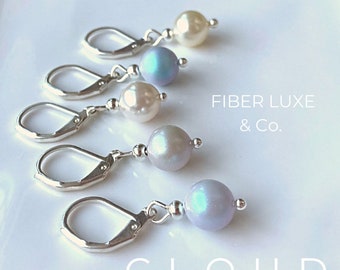 Cloud Collection • Luminous Swarovski Pearl Stitch Markers, Progress Keepers, Stitch Holders, Set of 5 | Knitting & Crochet Notions