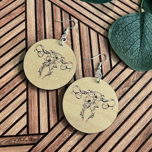 Floral uterus earrings, feminist earrings, laser cut, wood earrings