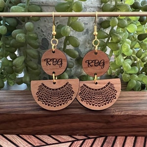 RBG dissent collar earrings, RBG, feminist, Ruth Bader Ginsburg, pro-choice, laser cut, wood earrings