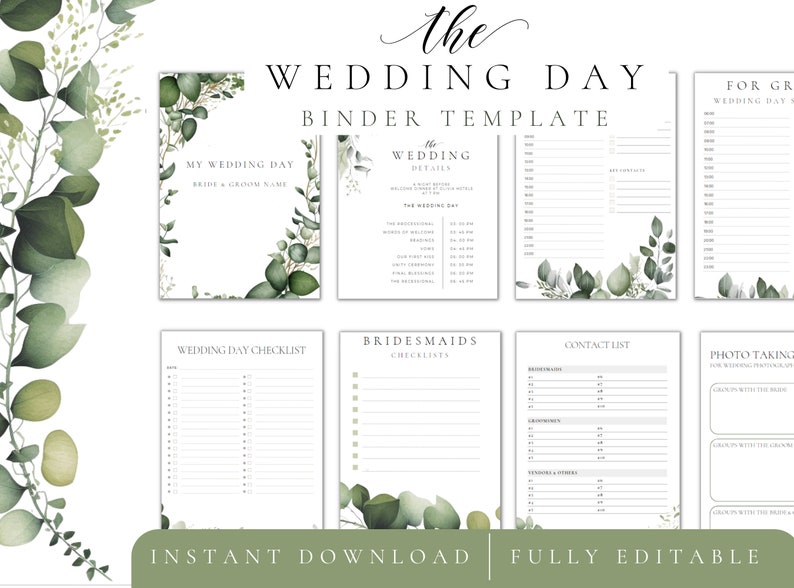 Wedding Day Template Wedding Binder Editable Template Etsy
