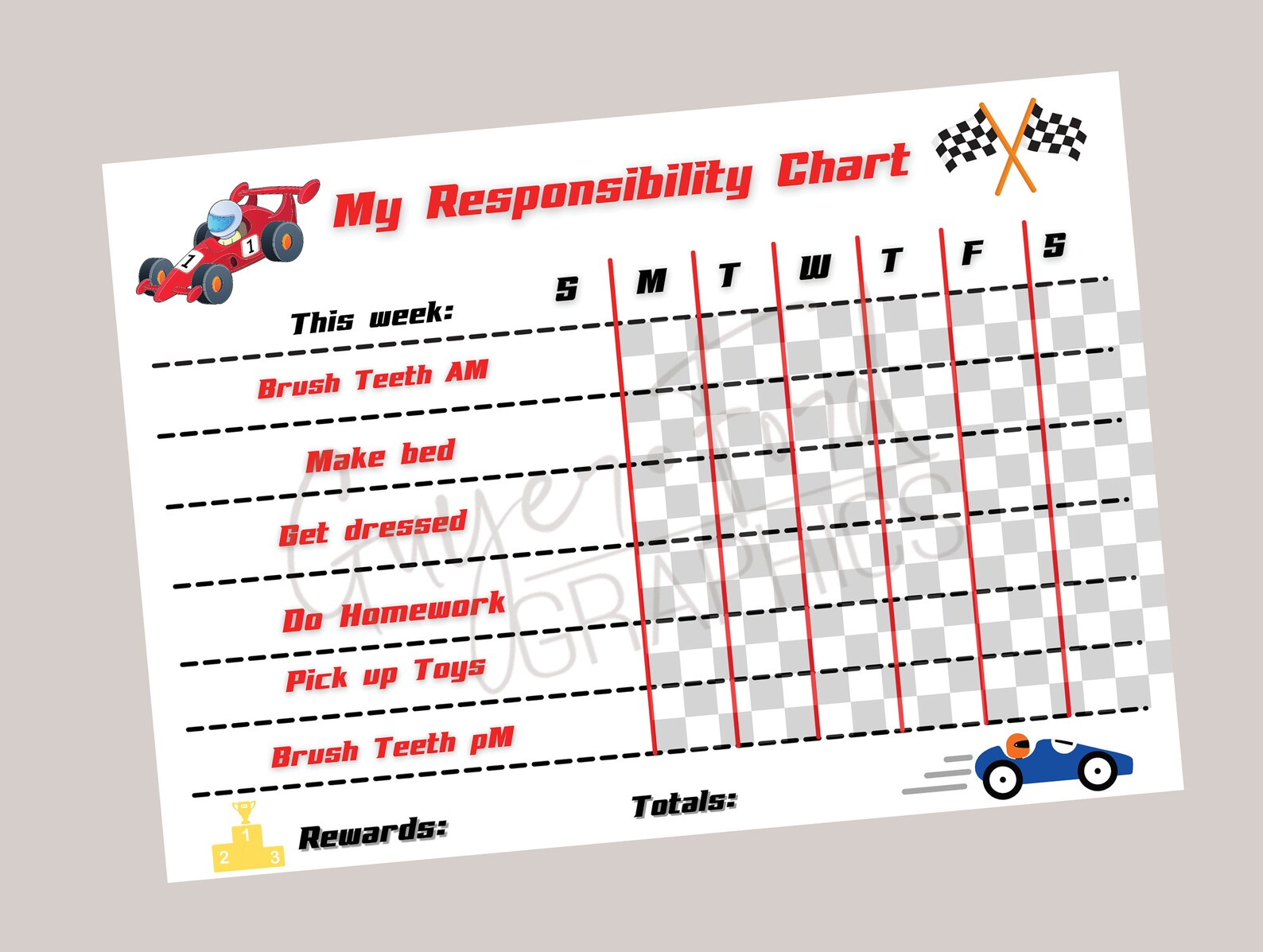 Race Car Chore Chart for Kids or Toddlers Editable Daily Etsy