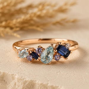 Akvamarin Clusterring, vigselring i sterlingsilver, jubileumspresent