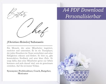 Download PDF, definition Best BOSS, poster, personalized picture boss, gift for birthday, card boss, picture boss, gift office