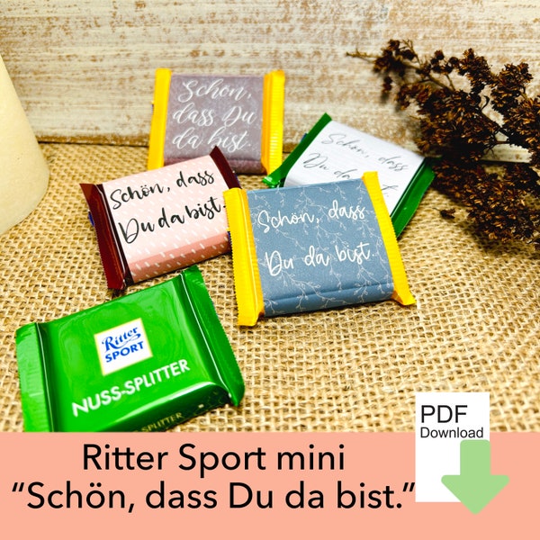 Schön, dass Du da bist, Ritter Sport Banderole, Banderole Schokolade, Hochzeit Gastgeschenk, Konfirmation, Kommunion, Din A4 PDF Datei