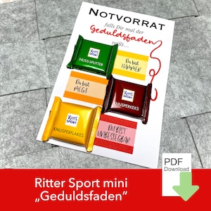 Presentkort för kollega med tålamod, husmanskost, sötsaker, Ritter Sport Mini, kollegor, bröllop, digital pdf-nedladdning, utskrivbar