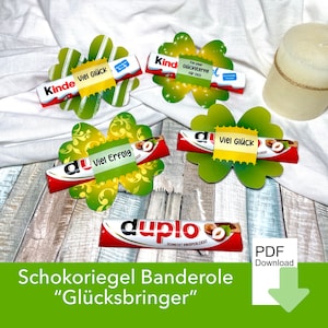 4 cloverleaf Duplo packaging banderoles, chocolate, good luck gift, lucky charm cloverleaf, exam gifts, students, download PDF