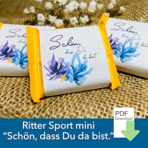 8 banderoles, Nice that you are here for Ritter Sport Mini, banderole chocolate, wedding gift, Easter, communion, download PDF