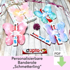 Duplo banner birthday, butterfly, party favors, personalized banner, decoration children&#39;s birthday for girls, download