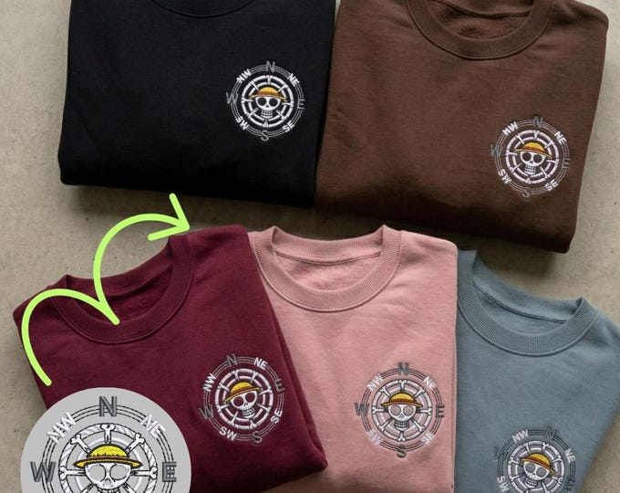 Featured listing image: Crewneck sweatshirt with compass rose embroidery inspired by Pirates fans