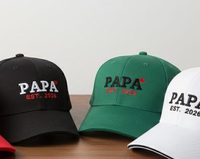 Featured listing image: Personalized gift hat with PAPA and EST year embroidery, personalized baseball cap gift for new dads.