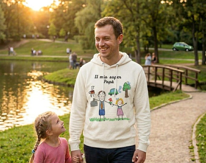 Featured listing image: Father's Day gift, sweatshirt with hand-embroidered design of your child's drawing - Sweatshirt with photo embroidery - Design on sweatshirt