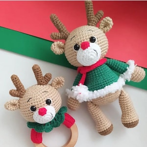 Christmass Deer For Sale, Crochet First Christmas gift idea, Christmas Deer doll and rattle set, Handmade Christmas decoration gift