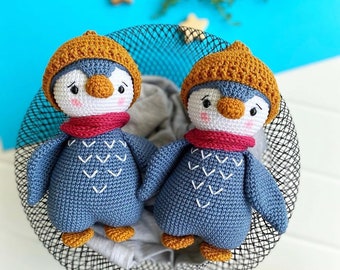 Peluche pingouin au crochet, Premier cadeau de Noël, Coffret cadeau Babyshower, Pingouin en peluche Amigurumi à vendre, Cadeau bébé fait main, Cadeau de Noël