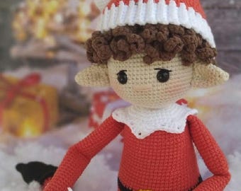 Muñeco ayudante de Papá Noel a crochet en venta, muñeco elfo amigurumi, regalo de decoración navideña hecho a mano, regalo para nieta, regalo de navidad a crochet