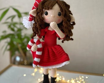 Muñeco de elfo navideño de ganchillo a la venta, decoración navideña hecha a mano, regalo, muñeco amigurumi terminado, regalo para nieta, muñeco de colección