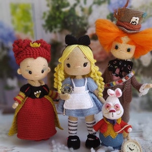 Alice in wonderland crochet doll for sale, Amigurumi  finished Alice doll, Crochet Alice and White rabbit plushie, Granddaughter Gift