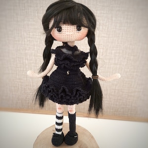 Black and pink doll for sale, Crochet finished doll , Gothic style stuff doll , Granddaughter gift, Birthday gift