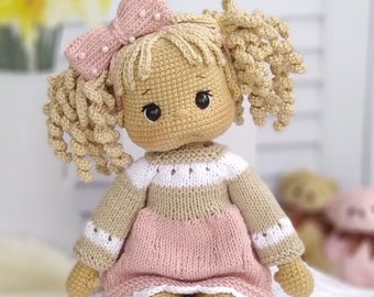 Muñeca de ganchillo en venta, muñeca de regalo de Pascua para ella, regalo de decoración hecho a mano, muñeca amigurumi terminada, regalo para nieta, muñeca de colección