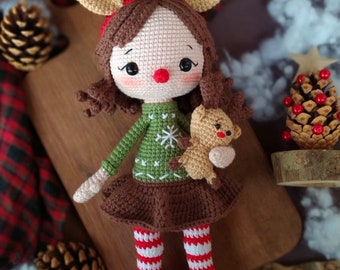 Crochet christmas doll for sale, Handmade christmas decoration gift, Amigurumi finished doll, Granddaughter gift, Collectible doll