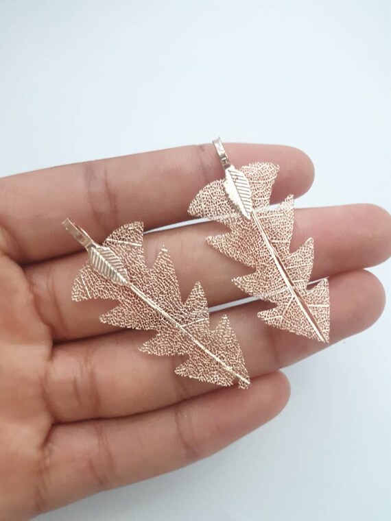 Rose Gold Leaf Pendants Electroplate Natural Leaf Charms Etsy