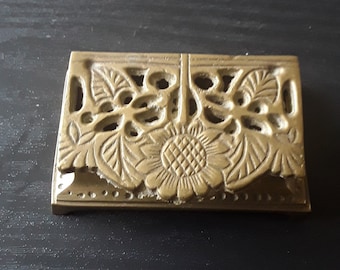 Antique Art Nouveau Flower Design Brass Stamp Box